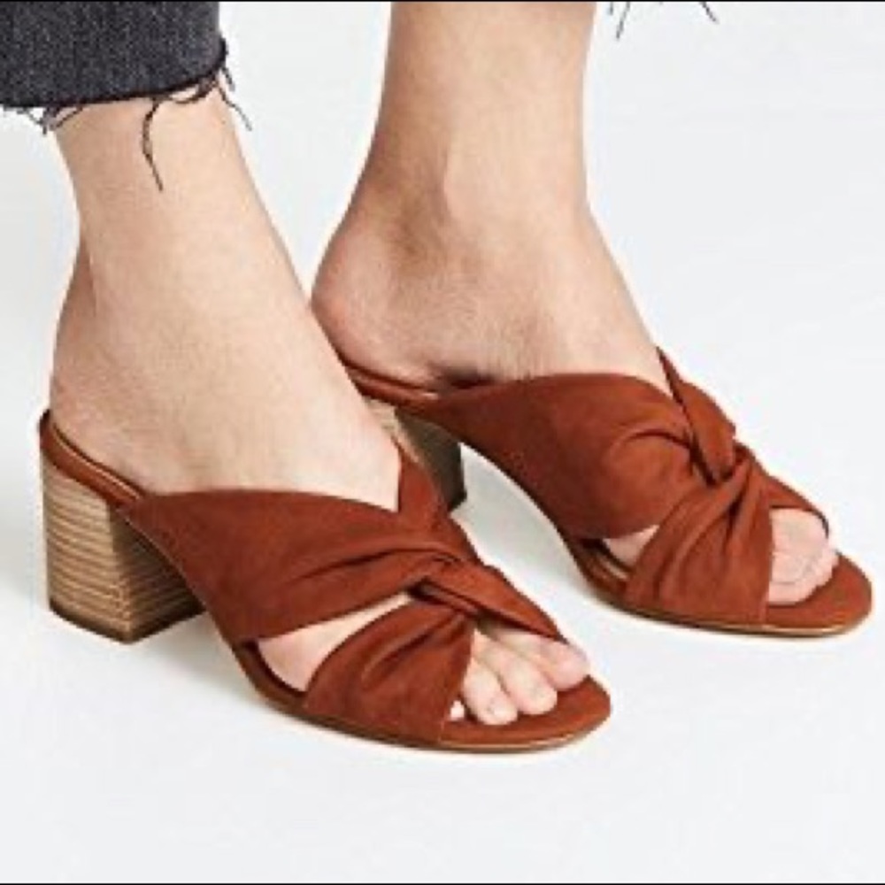 Madewell Sari Suede Twist Strap Block Heel Slide Sandals Size 9 Burnt Orange